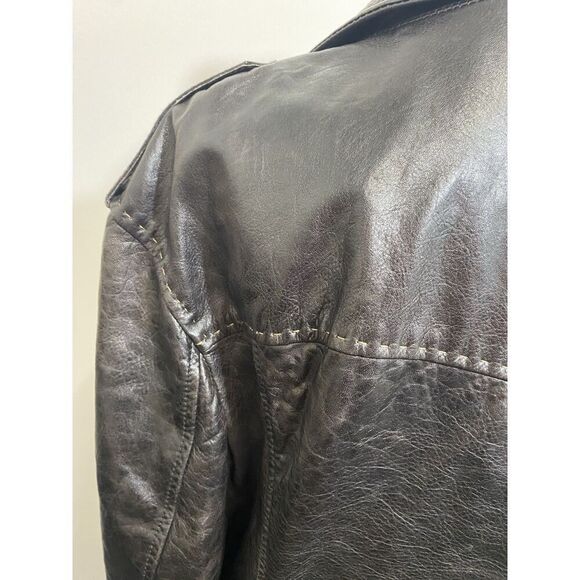 Mens Faconnable Soft Leather Flight Jacket Coat Black Medium Stitching Vtg Style - Picture 5 of 16